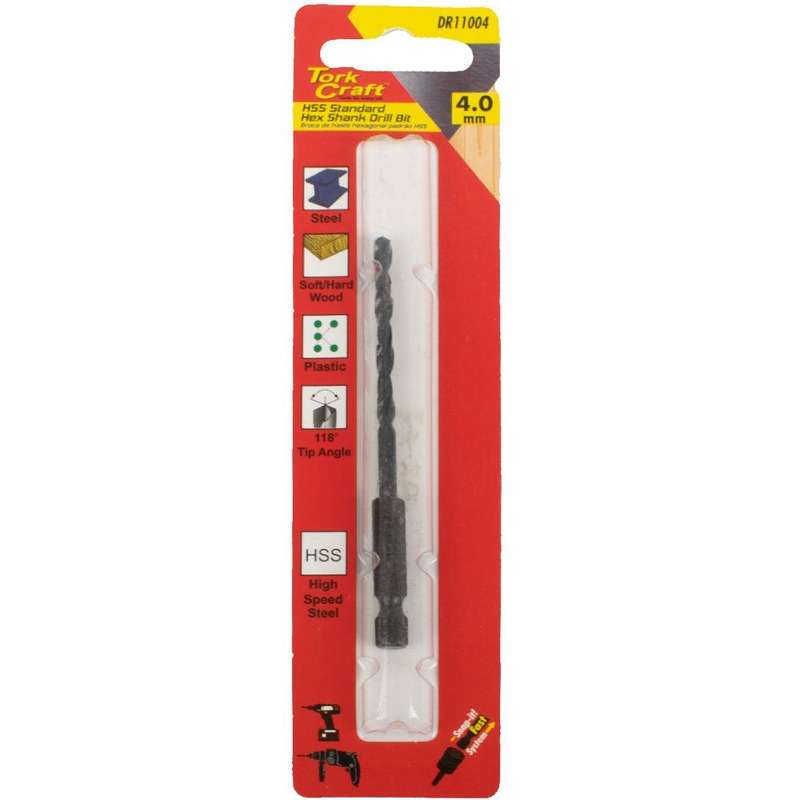 Drill Bit Hss Standard 4.0 Mm Hex Shank 1/Card