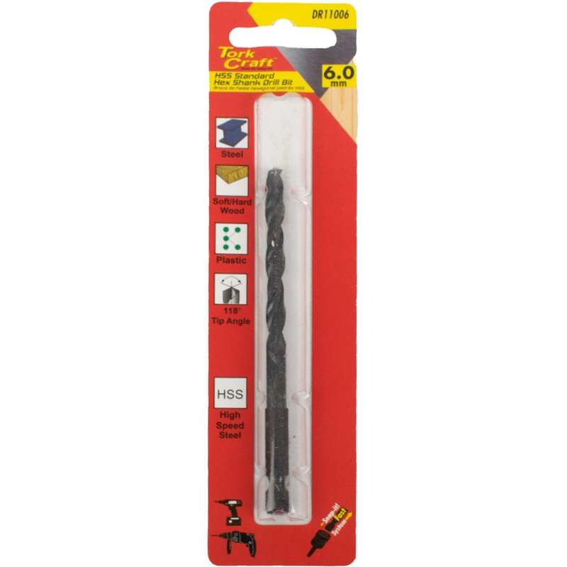 Drill Bit Hss Standard 6.0 Mm Hex Shank 1/Card