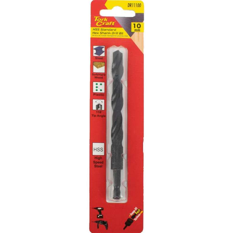 Tork Craft Drill Bit Hss Standard 10.0Mm Hex Shank 1/Card