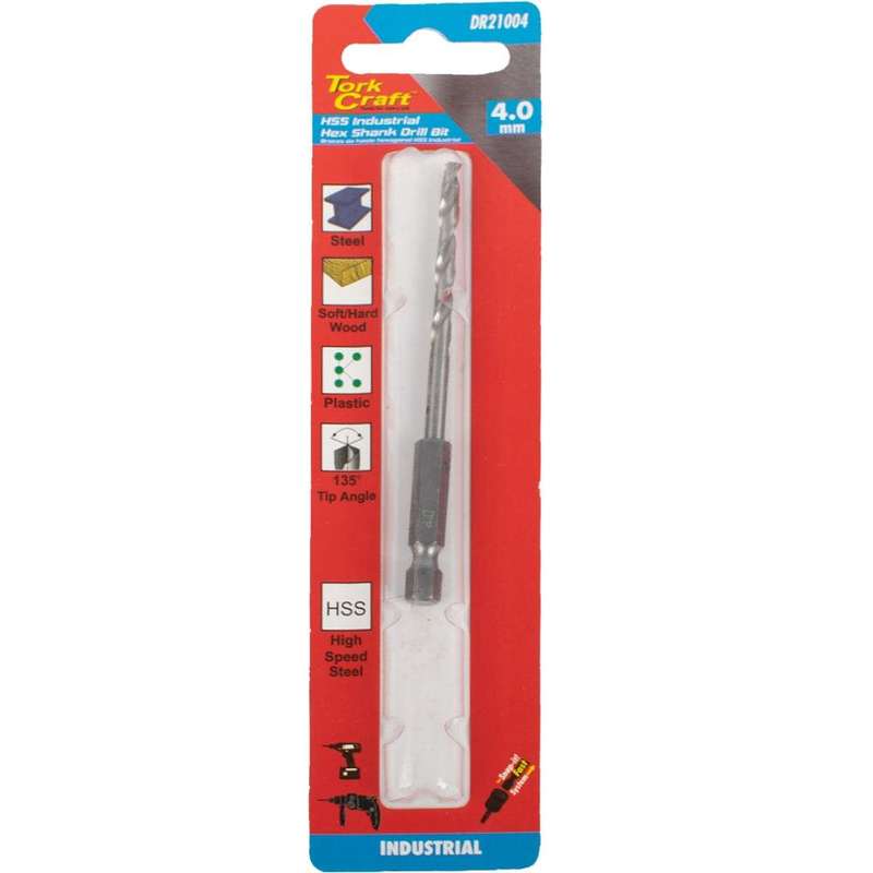 Drill Hss 4.0 Mm 135 Deg 1/Card Hex Shank Industrial Bit