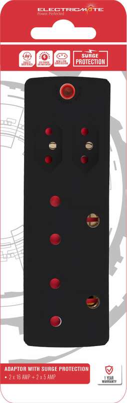 Adaptor 2 X16 A+2 X5 A Black+Surge E/Mate