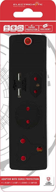 Adaptor 1 X16 A+1 X5 A+1 Sk+2 Usb Black+Surge