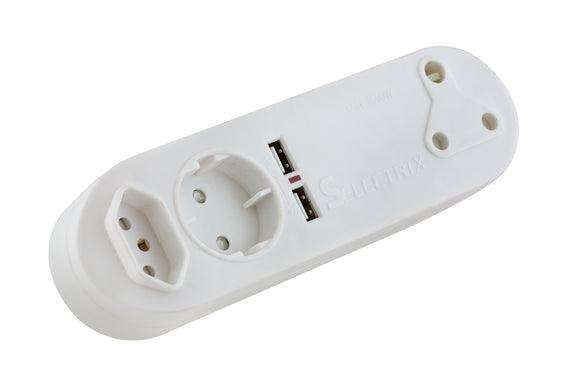 1 X Flat + 1 X Schuko 16 A + 2 Usb + 1 X 3 Pin 16 A Adaptor
