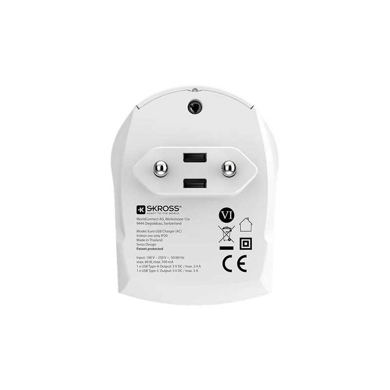SKROSS - Euro USB Charger 1x Type C / 1x Type A