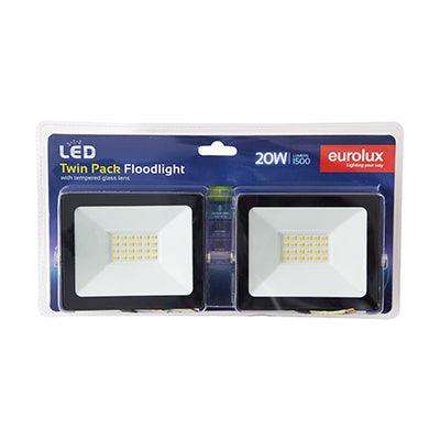 Led 20w Floodlight 4000 K Black Twin Blister