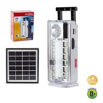 Rechargeable Led Emergency Light 5w White & Solar Panel