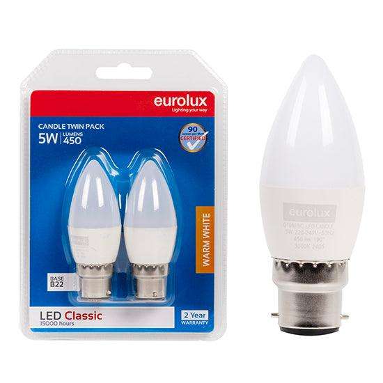 Candle Classic 5w Led B22 3000 K Twin Pack Box N