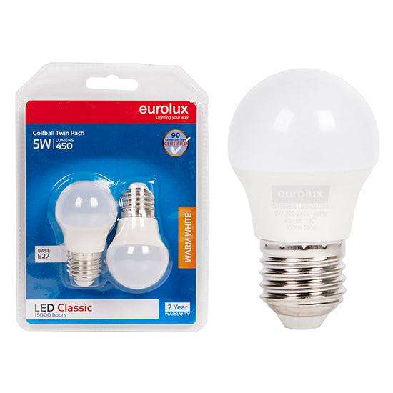 Golfball Classic 5w Led E27 3000 K Twin Pack Box N