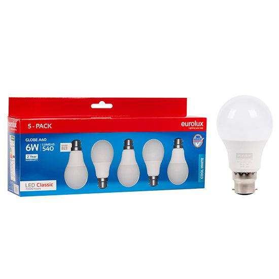A60 Classic 6w Led B22 4000 K 5 Pack N