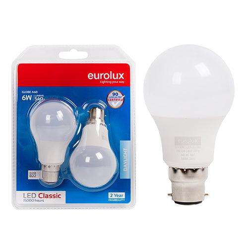 A60 Classic 6w Led B22 6500 K Twin Pack Box N