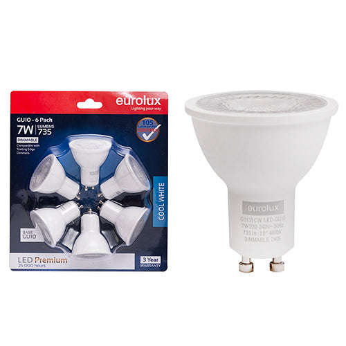 Gu10 Premium 7w Led 4000 K Dimmable 6 Pack Blister N