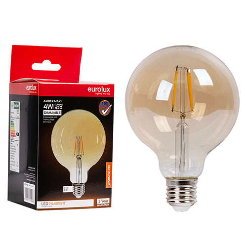 Mini Maxi Globe G95 Filament Amber 4w Led E27 2700 K Dimmable