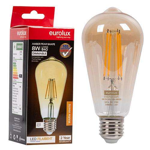 Pear Filament Amber 8w Led E27 2700 K Dimmable
