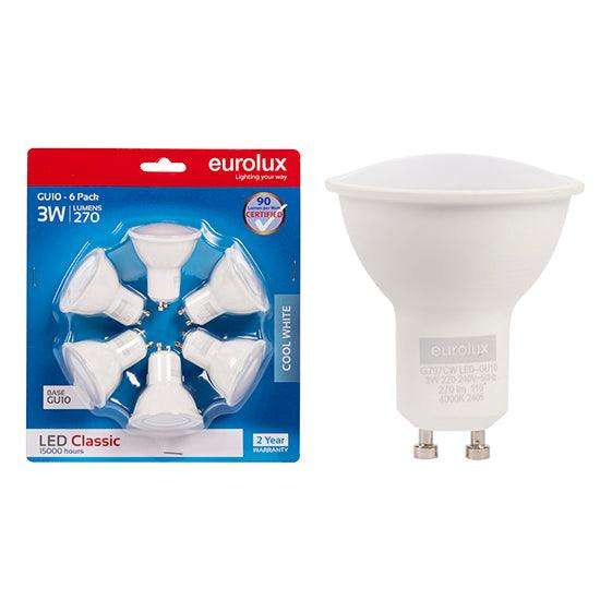 Gu10 Classic Frosted Lens 3w Led 4000 K 6 Pack N