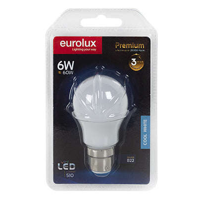 ***Led A50 Globe Opal B22 6w Cool White