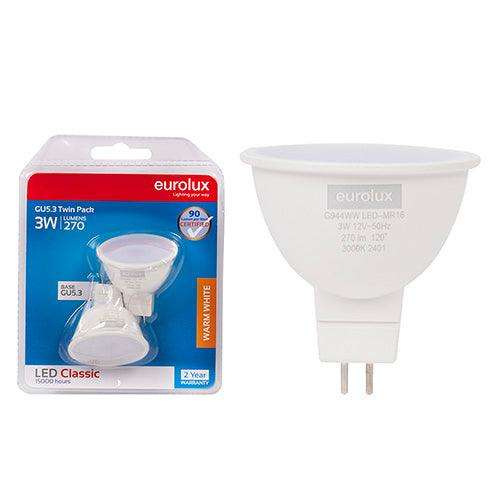 Mr16 Classic Frosted Lens 3w Led Gu5.3 3000 K Twin Pack N