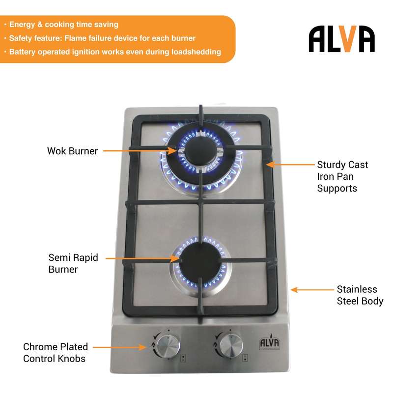 30cm 2 Burner Gas Hob Stainless Steel