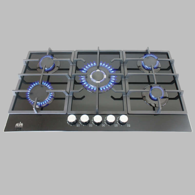 90cm 5 Burner Gas Hob Glass Top