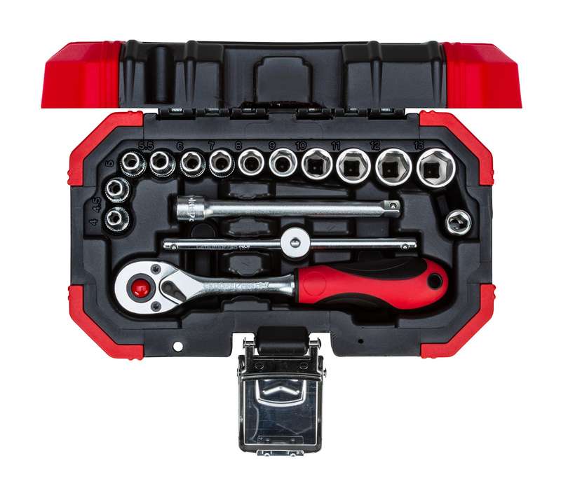 Socket Ged Red Set 1/4`` 4 13 Mm+Bits16 Pce