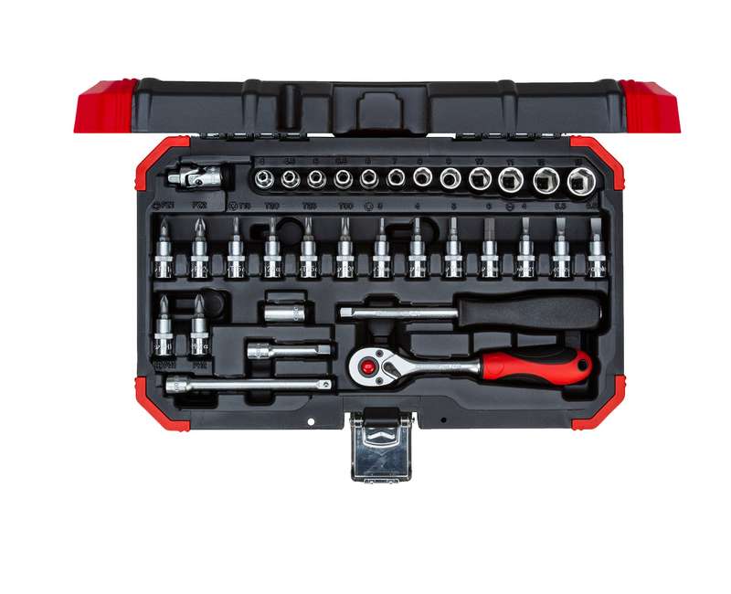 Socket Ged Red Set 1/4`` 4 13 Mm+Bits33 Pce