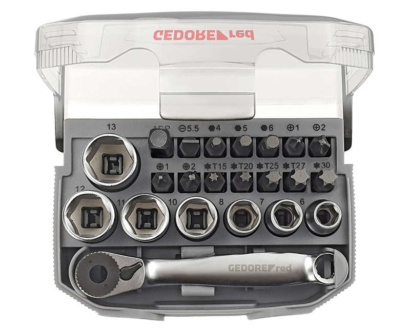 Socket Ged Red Set 1/4`` 6 13 Mm+Bits23 Pce