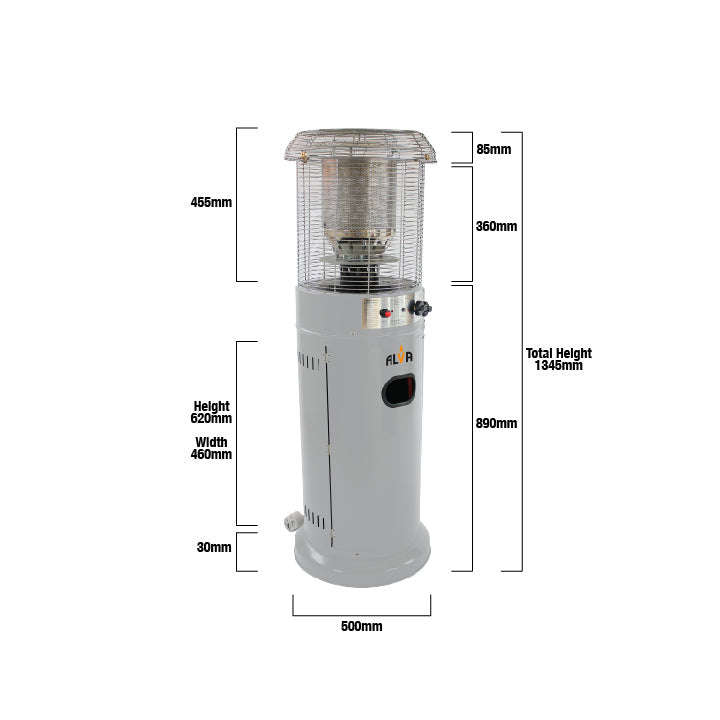 Alva Short Stand Gas Patio Heater 1.35M - Light Cement Grey