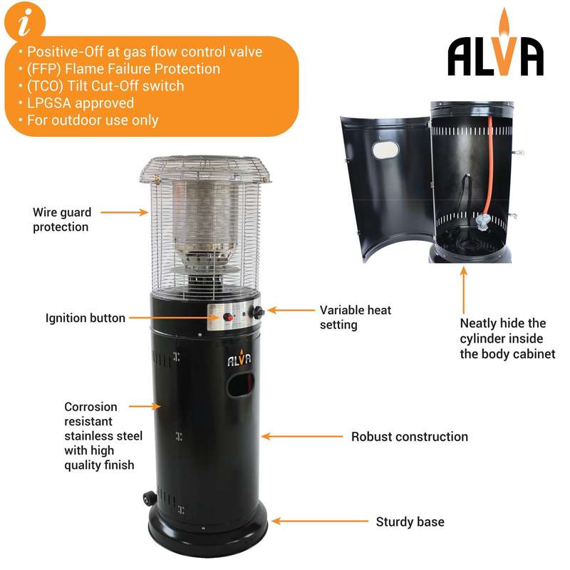 Short Stand Gas Patio Heater 1.35m Black