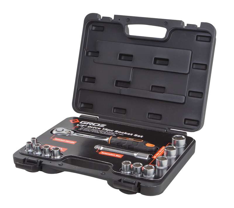 Groz Socket Set Bihex 1/2``Dr 13 Pc 8 22 Mm