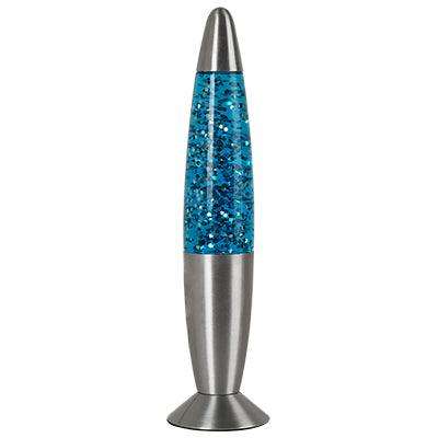 13" Glitter Lamp Silver Metal Cap & Base Blue Water"
