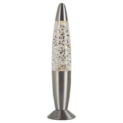 13" Glitter Lamp Silver Metal Cap & Base Clear Water"