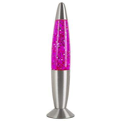 13" Glitter Lamp Silver Metal Cap & Base Pink Water"