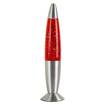 13" Glitter Lamp Silver Metal Cap & Base Red Water"