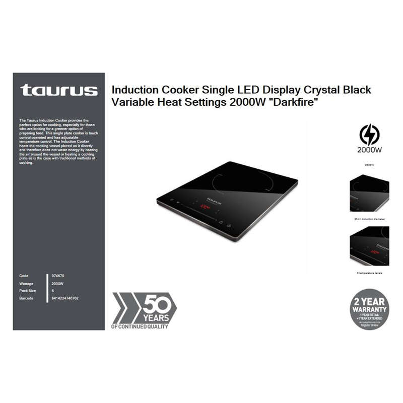 Taurus Induction Cooker Var Heat Setting 2000 W Blk