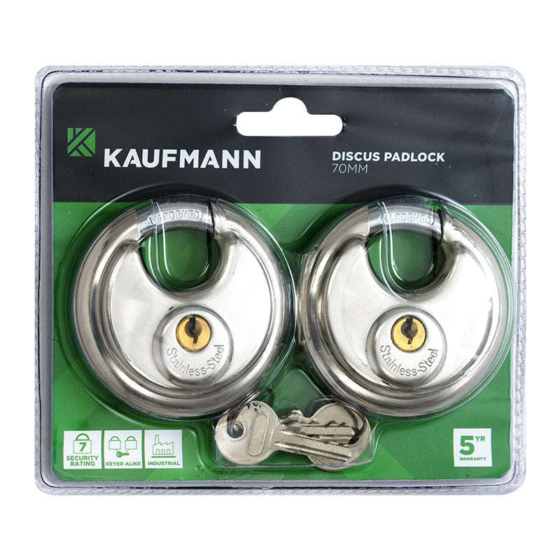 Kaufmann Padlock Discus 70 Mm S/Steel (2 Pack)