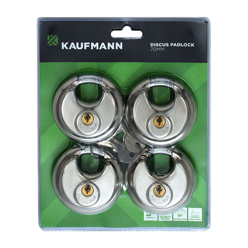 Kaufmann Padlock Discus 70 Mm S/Steel (4 Pack)