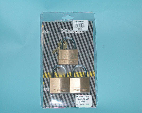 Mackie Master Pad Lock Brass 3 Pk 50 Mm Keyd Alike