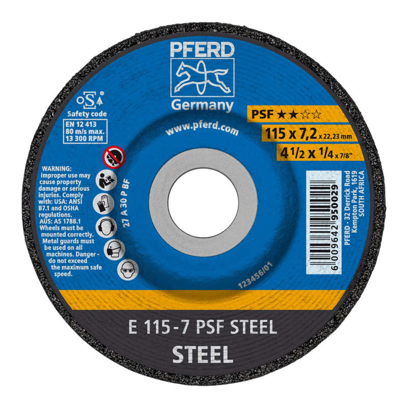 Pferd Grinding Whl Steel Dome 115 Mm X7.2 Mm Psf