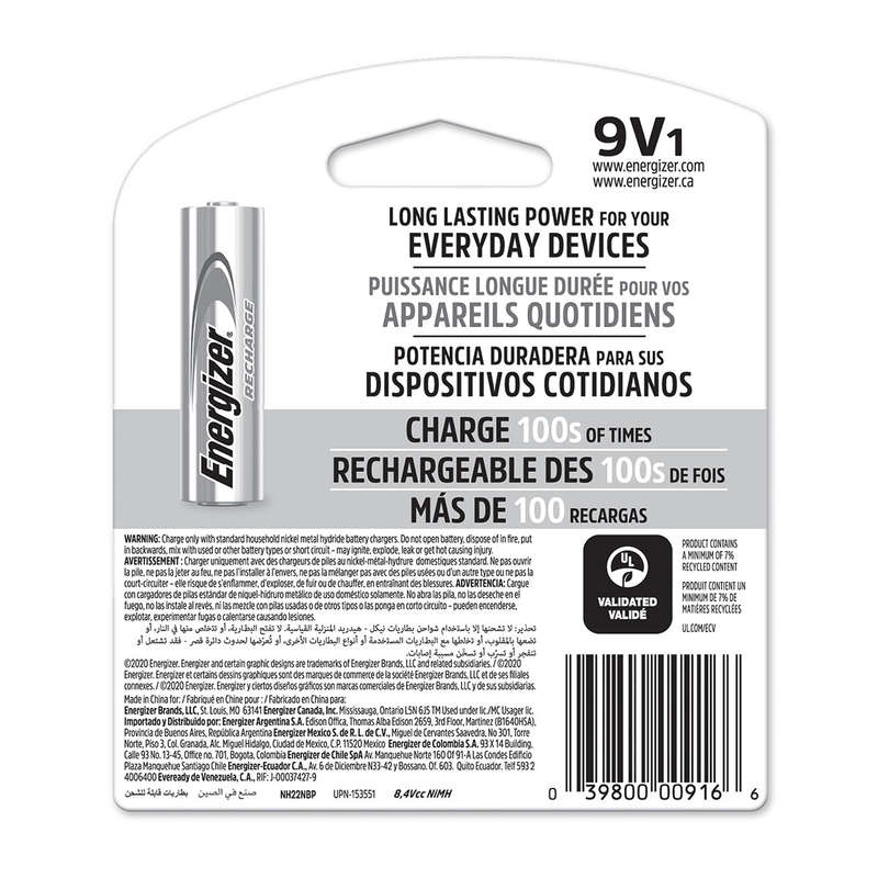Energizer Battery Rechargeable 9 V 1 Pack
