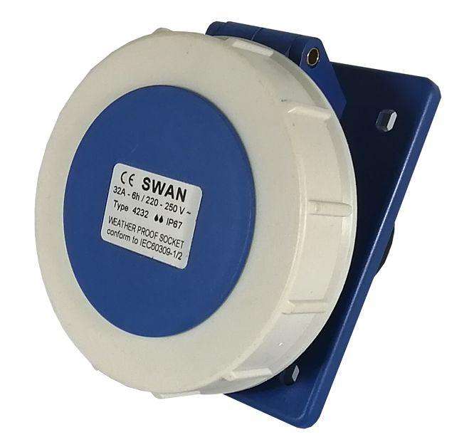Industrial Socket Panel Mount Sloping 32 A 2 P+E 220 V Ip67 Ips Ce 4232