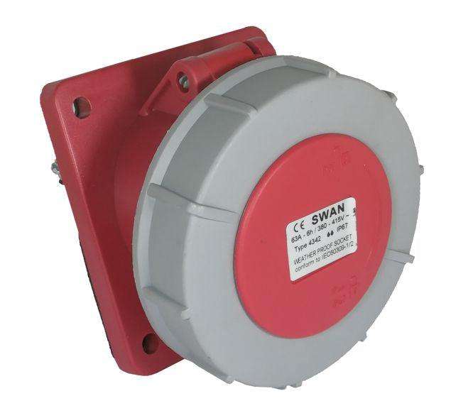 Industrial Socket Panel Sloping 63 A 3 P+N E 380 V Ip67 Ips Ce 4352