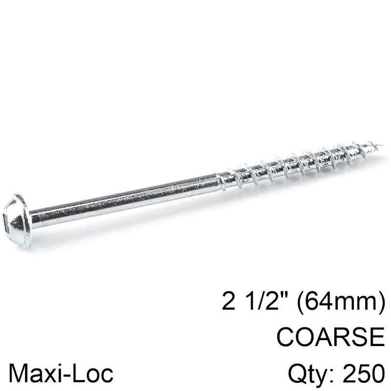 Kreg Zinc Pocket Hole Screws 64 Mm 2.50' #8 Coarse Thread Mx Loc 250 Ct