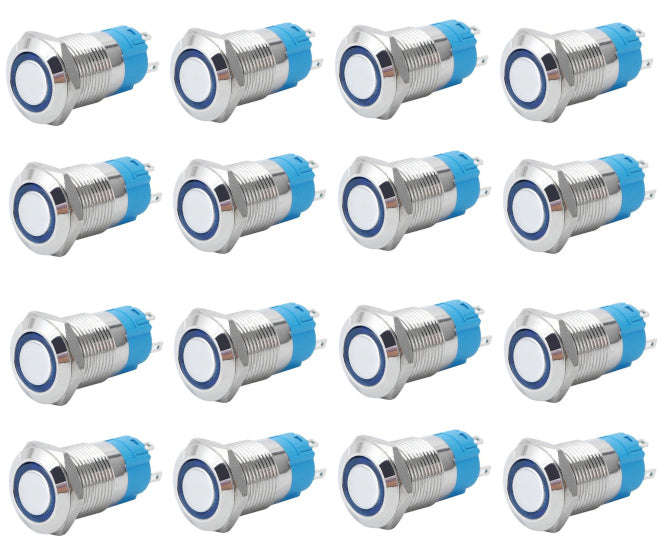 Push Button Switch 1x No/Nc Spdt 5 A 12 V M19 D=22 L=35 Latching Blue 40/Box Las3 19 F W11 El Bl