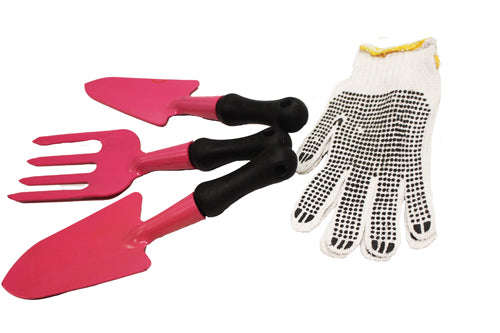 Mts Garden Hand Tool Set P/3+Glove Pink