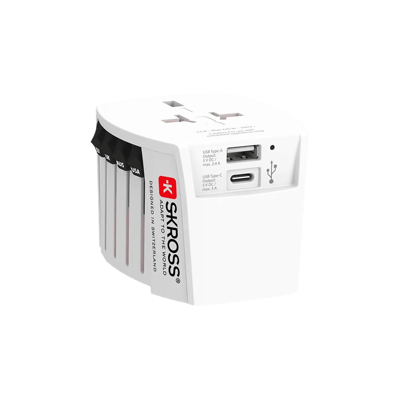 SKROSS - MUV USB (AC) Phase 2 (IEC 2017) - Universal Travel Adapter with USB and AC Compatibility