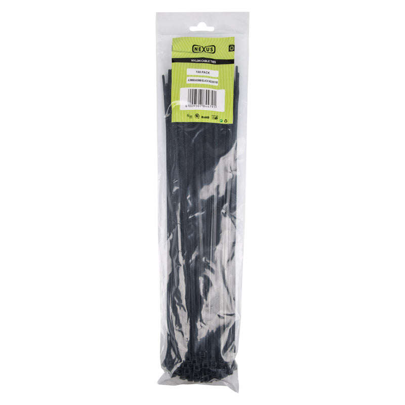 Nexus Cable Ties T50 L 4.8 Mmx400 Mm Black 100 Pack