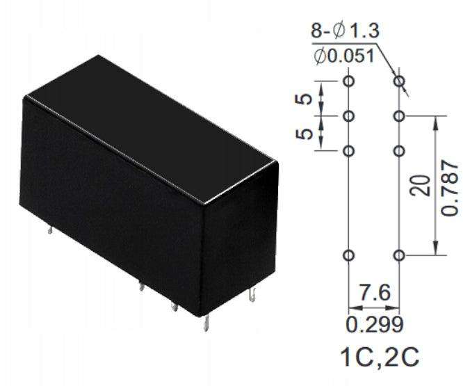 Relay Dpdt 8 A 12 Vdc Rect 8 Pin 30x13x16mm Nt75 2 C Z 8 Dc12 V 0.41 5.0