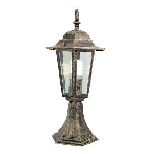 Lantern 6 Panel Pedestal Black Gold
