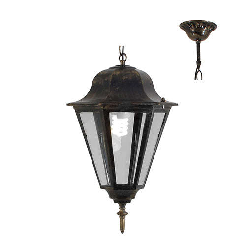 ***Lantern 6 Panel Pendant Black Gold