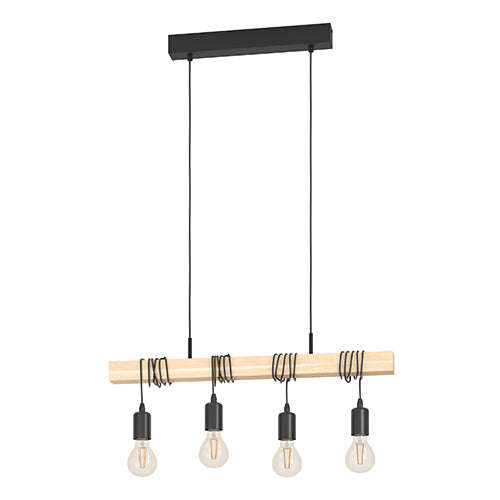 Townshend Pendant 4x60w E27 Black/Wood