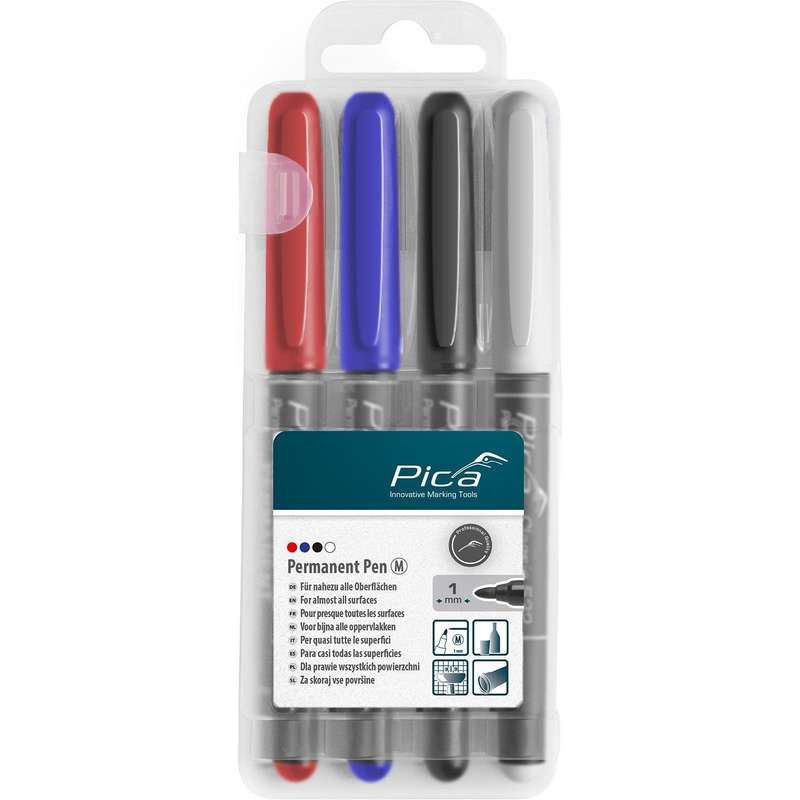 Permanent Pen 4 Pcs Set Medium Ass. Colors With Instand White Pen